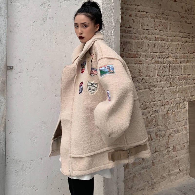 Vintage Winter Lamb Wool Thick Coat Spring Faux Fur Long Coat Women Lamb Fur Jacket Winter Suede Leather Jacket 201019