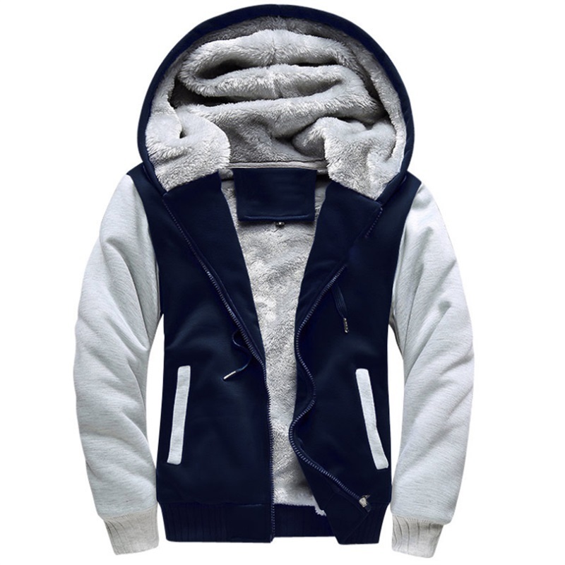 Men Zipper Hoodies Jacket Men Winter Warm Coat Fur Lined Fleece Hoodies Male Hooded Sweatshirt Colorblock Jackets for Men 201127