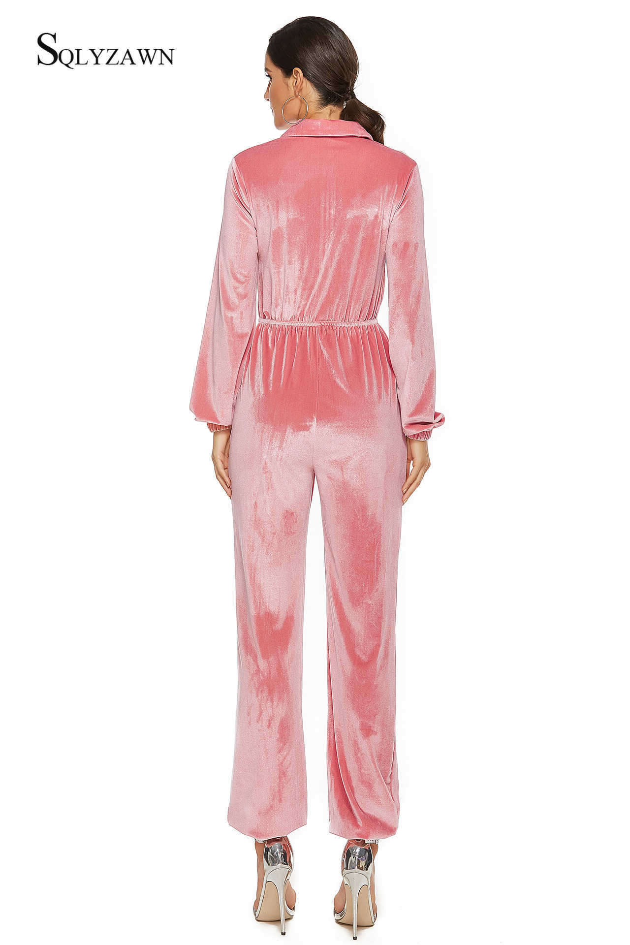 Soft Veet Jumpsuit Women Zipper Multi-Pocket Long Sleeve Rompers Elegant Female Cargo Overalls Streetwear Velour Tracksuits 210709