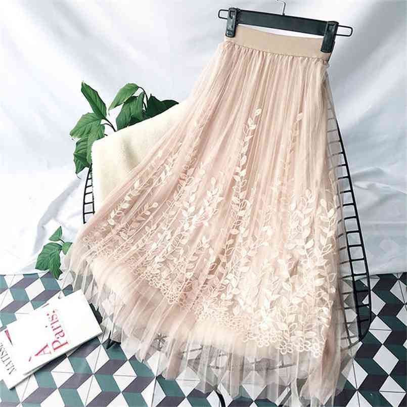 Floral Embroidery A-line Lace Mesh Skirt Women Elegant Tulle Long Pleated Midi Summer Sale 210702, Beige 2
Floral Embroidery A-line Lace Mesh Skirt Women Elegant Tulle Long Pleated Midi Summer Sale 210702, Beige 2