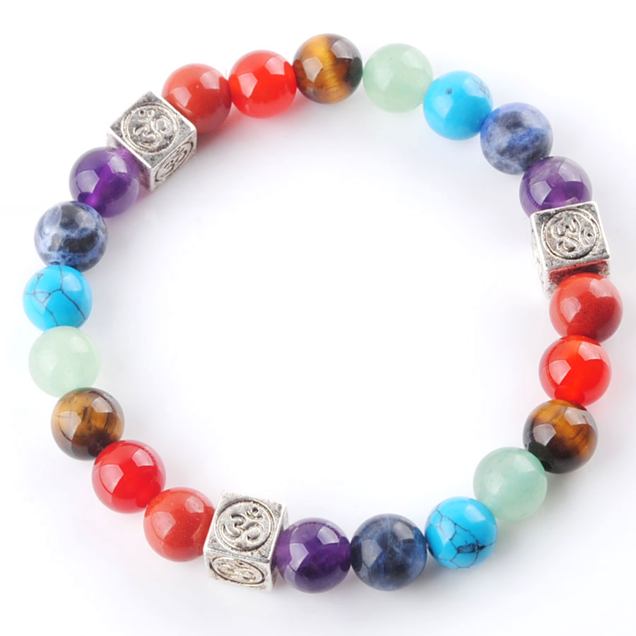 WOJIAER Natural Gem Stone Round 8mm Beads Palm Strands Bracelets 7 Chakra Healing Mala Meditation Prayer Yoga Bracelet Jewelry BK336