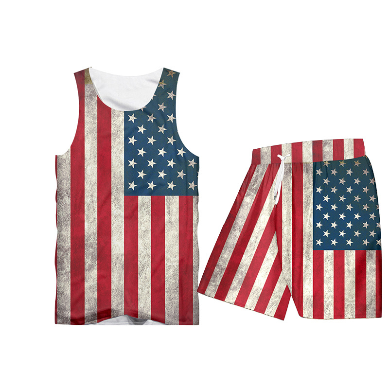 UJWI Novelty Harajuku 3d American Flag Suit Stars Stripes Print Pants And ZIP hoodie 2 Piece Set Men/women Jogger 201210