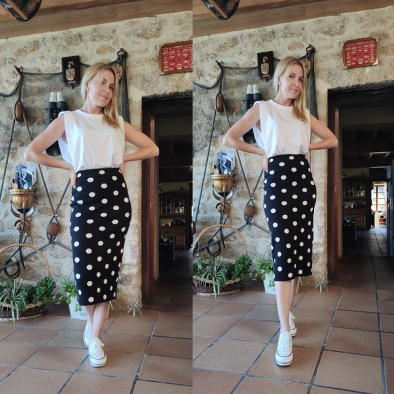 GIGOGOU Women Knit Polk Dot Pencil Skirt Female Autumn Winter High Waist Bodycon Vintage Split Thick Stretchy Sweater Skirts 210309