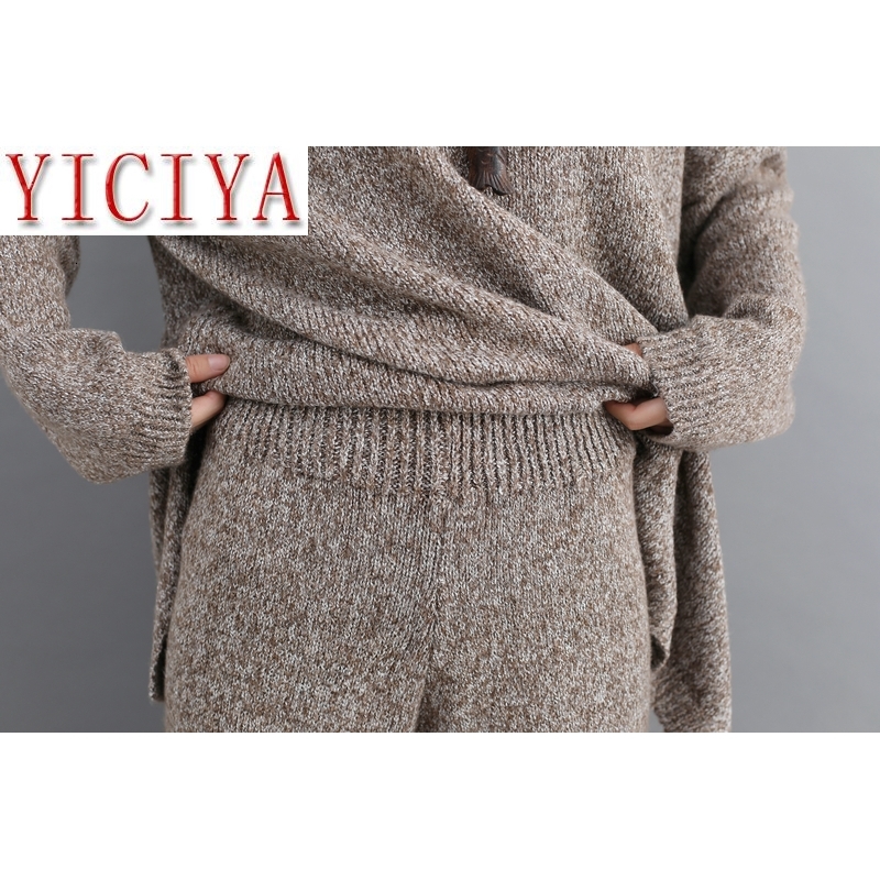 Plus size large Tracksuit knitted fot Women Outfits 2 Piece Set Winter Knitting Sweater Suit Top Loose Pants suit Female Clothes T200706