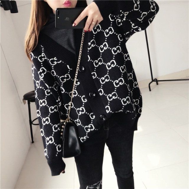 Fall New Korean Style Jacquard Monogrammed Cardigan Women's Regular Loose Knit Sweater Jacket sweaters woman, White;black
Fall New Korean Style Jacquard Monogrammed Cardigan Women's Regular Loose Knit Sweater Jacket sweaters woman, White;black