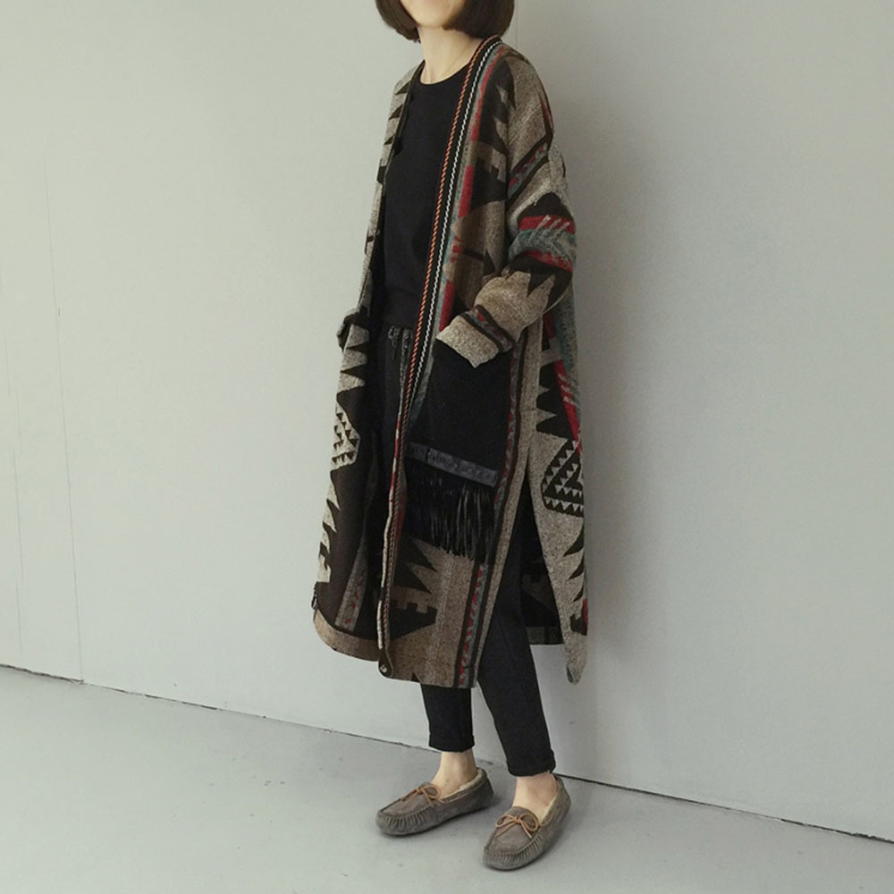 Winter Warmness Long Wool Coat Women Korean Elegant Ladies Boho Tassel Blends Knitted Sweater Cardigan Overcoat Autumn Outwear 210218