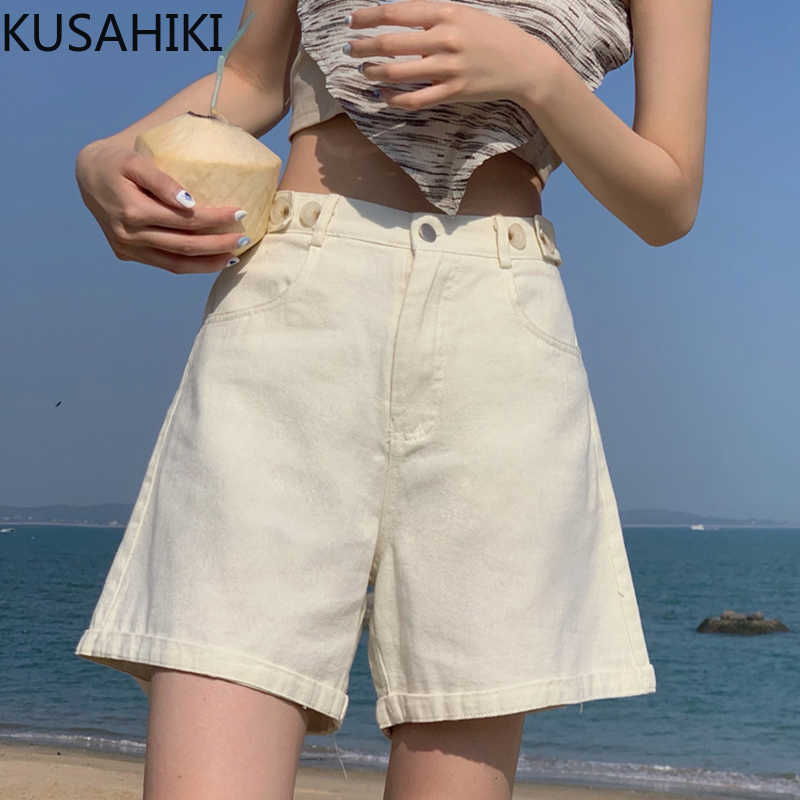 Korean Chic Summer Denim Shorts High Waisted Causal Wide Leg Demin Short Feminimos Fashion Bottoms 6H918 210603