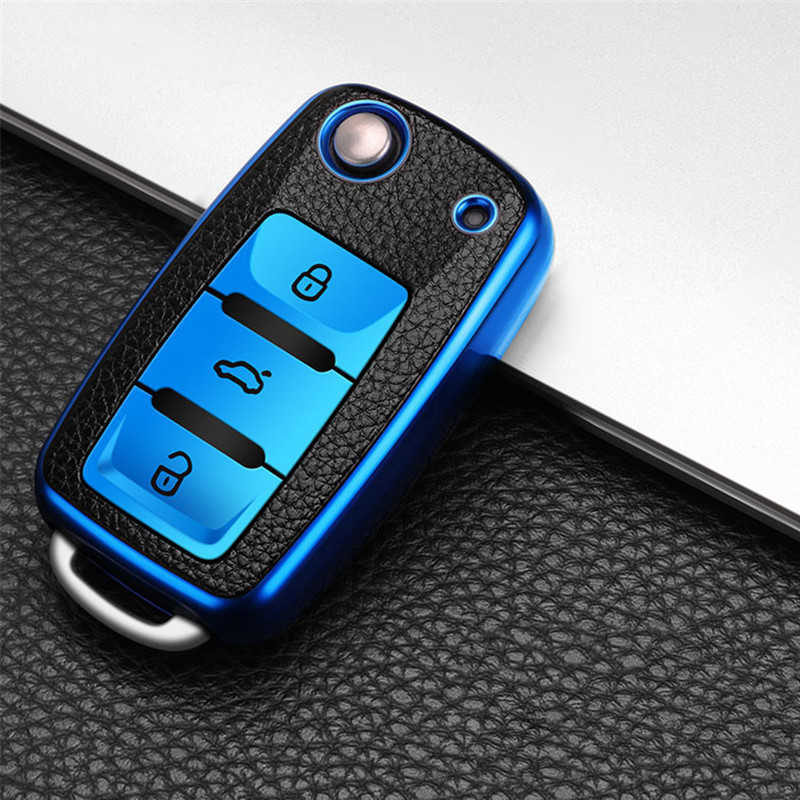 

Car key case for volkswagen magotan polo golf 4 3 6 5 6 mk6 passat b5 b6 b8 b7 touran bora tiguan lavida octavia, Color