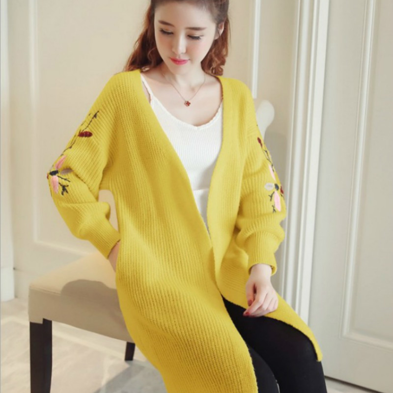 New Style for Autumn and Winter Women's Knitted Cardigan Women's Loose Long Embroidered Sweater Women sweaters 210218