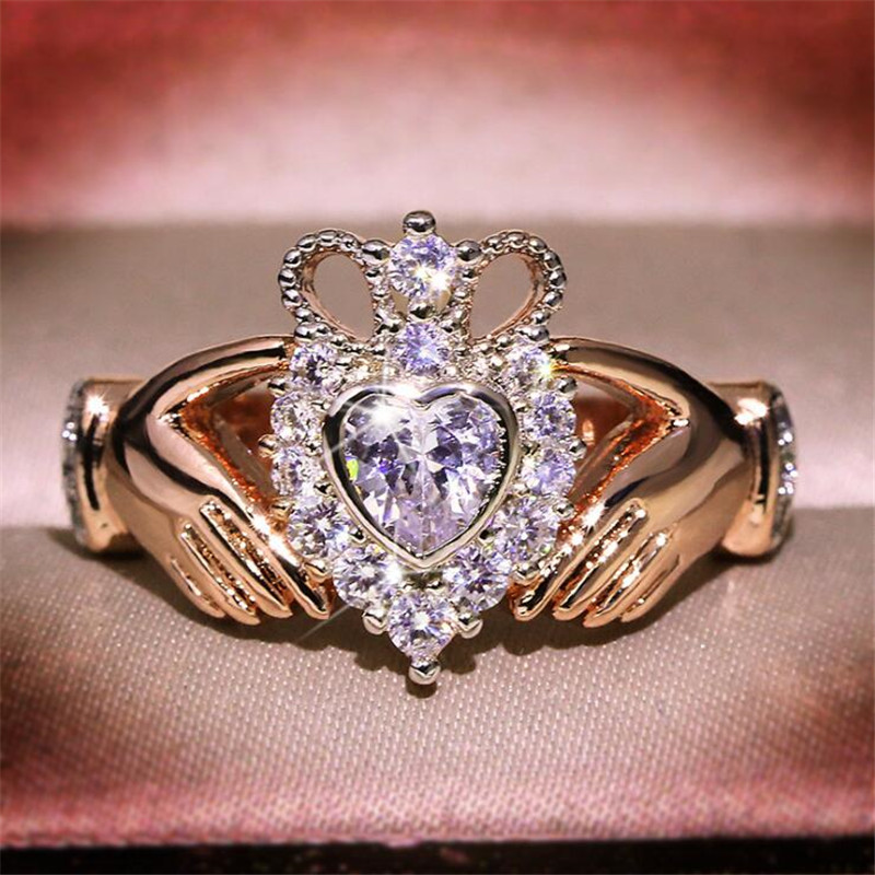 New Women Fashion Jewelry Crown Wedding Ring 925 Sterling Silver&Rose Gold Fill Eternity Popular Women Engagement Claddagh Ring Gift