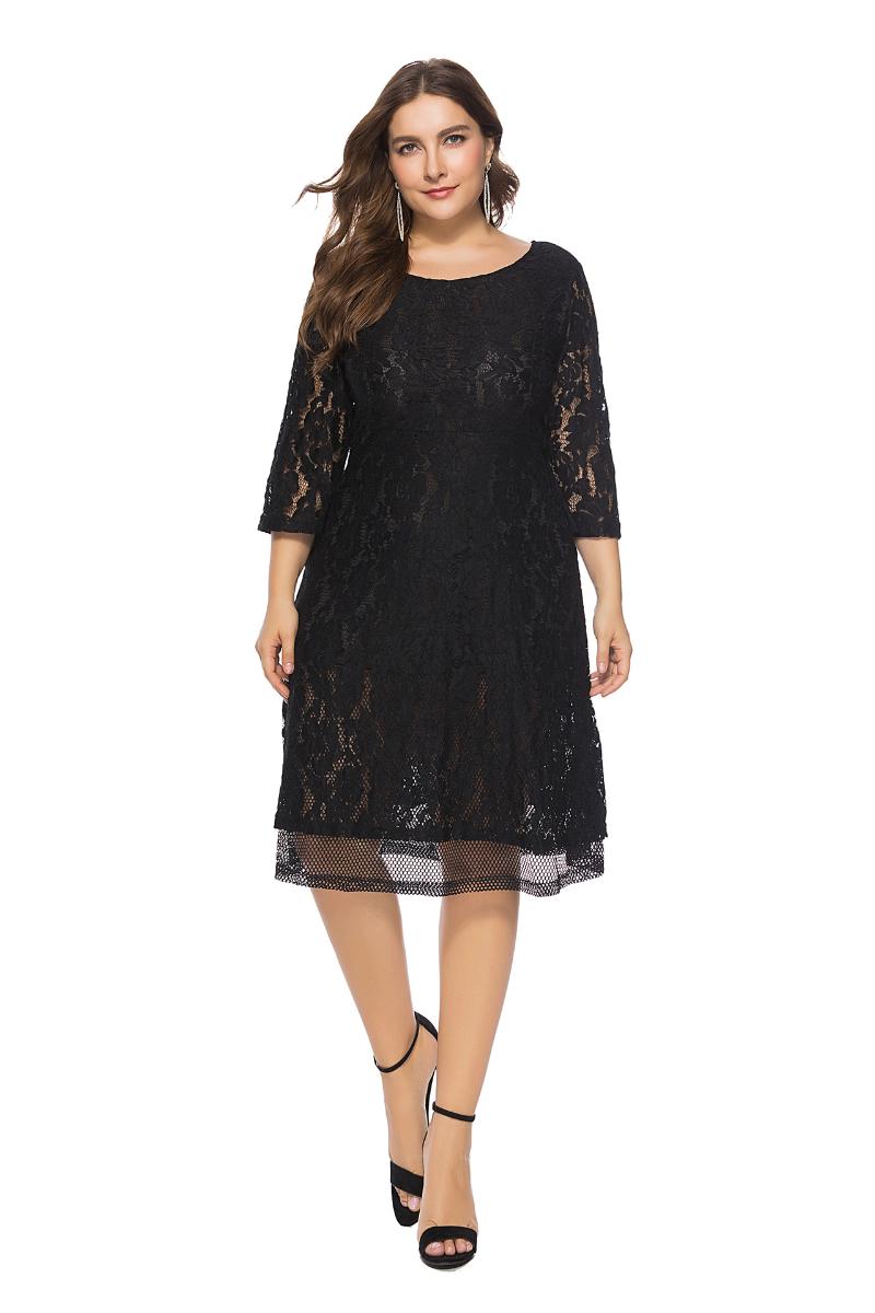 Plus Size Dresses Ensemble Femme 2021 Women's Round Neck Lace Dress Mid-Length Slim Three-Quarter Sleeves Knee-Length Pure Color, Black dress
Plus Size Dresses Ensemble Femme 2021 Women's Round Neck Lace Dress Mid-Length Slim Three-Quarter Sleeves Knee-Length Pure Color, Black dress