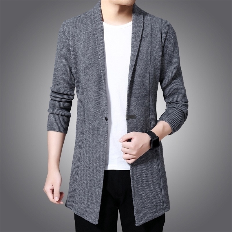 Cardigan Sweater Men Autumn X-long Knit Sweater Jackets Fahison Single Button Knitted Sweatercoat Mens Causal Cardigan Sweater 201022