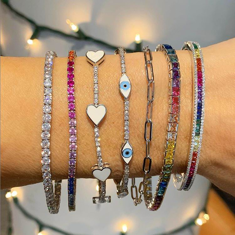 2021 new shiny cz fine fashion bracelet rainbow colorful square cz tennis chain gorgeous trendy baguette cubic zirconia bracelet