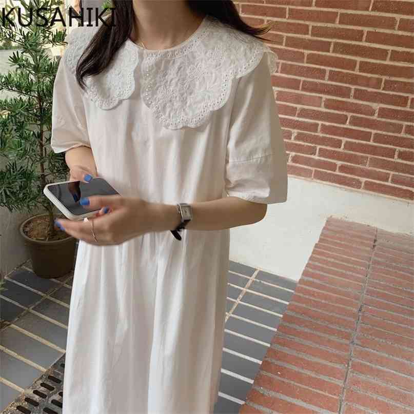 Korean Hollow-out Embroidery Peter Pan Collar Dresses High Waist Short Sleeve Woman Dress Summer Vestidos 6H486 210603, White
Korean Hollow-out Embroidery Peter Pan Collar Dresses High Waist Short Sleeve Woman Dress Summer Vestidos 6H486 210603, White