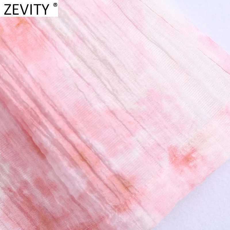 Zevity Women Fashion Tie Dyed Print Casual Bermuda Pleats Shorts Female Chic Elastic Waist Summer Pantalone Cortos P1035 210603