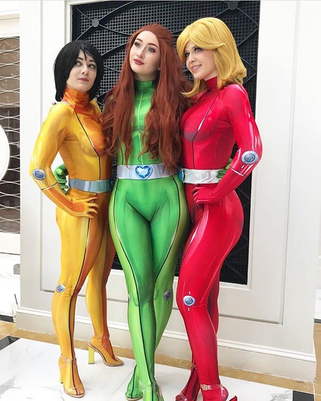 

Halloween Kids Adults Women Girls Totally Spies Cosplay Costume Zentai Clover Ewing Samantha Simpson Alexandra Bodysuit Suit Jumpsuits, Red