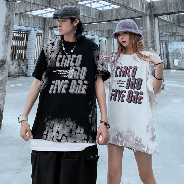 t shirt 2021 summer boys american street personality trend short sleeve loose lazy wind dark couple tee, White;black
t shirt 2021 summer boys american street personality trend short sleeve loose lazy wind dark couple tee, White;black