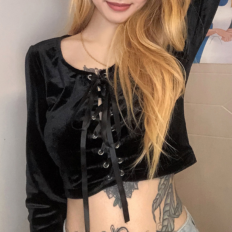 Fashion Solid Long Sleeve Slim Tshirt Women Gothic Dark Bandage Hollow Out Crop Top Winter Streetwear Bodycon Tops, White
Fashion Solid Long Sleeve Slim Tshirt Women Gothic Dark Bandage Hollow Out Crop Top Winter Streetwear Bodycon Tops, White