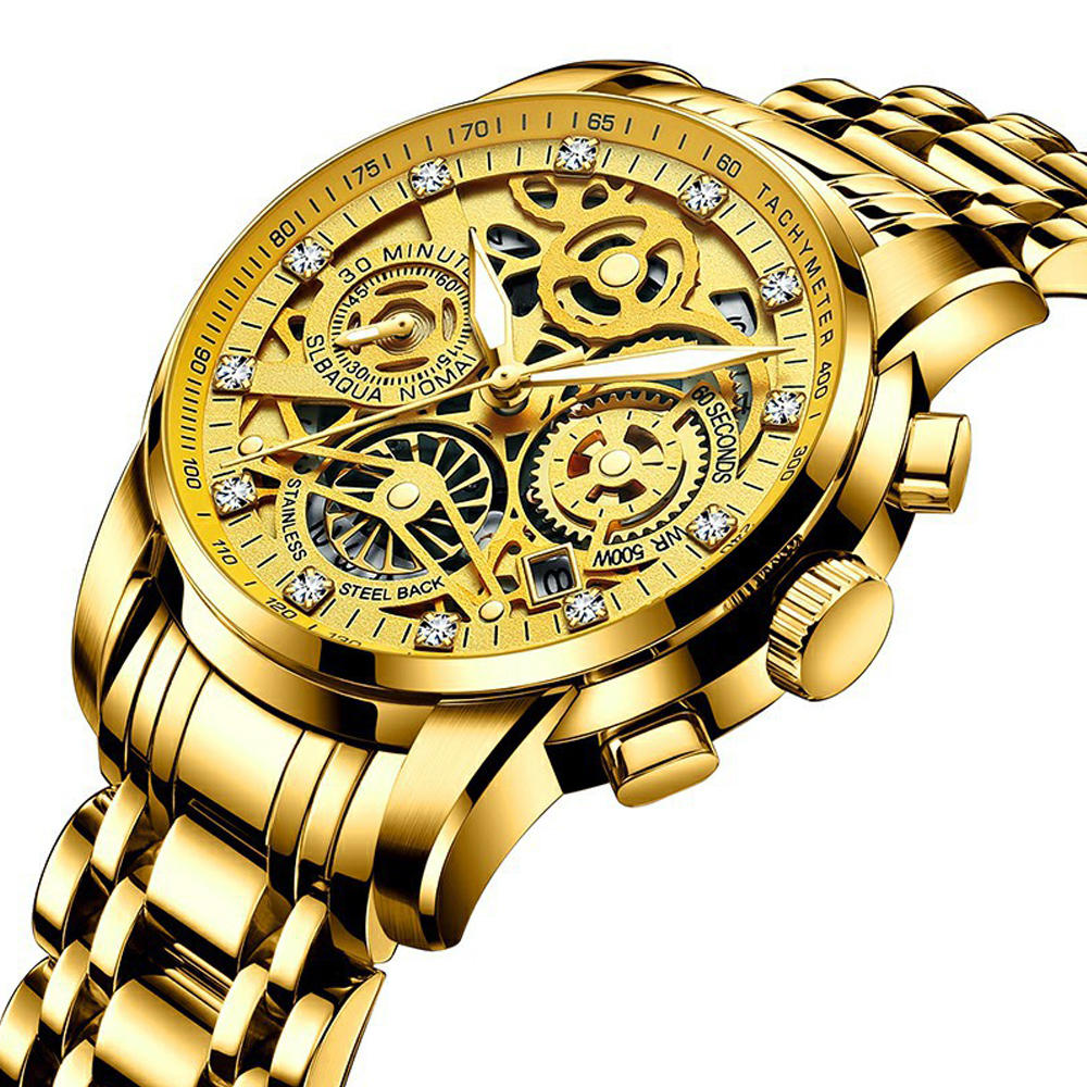 Mens Watches Skeleton Gold Watches High Quality Full Stainless Steel Quartz movement Sapphire Waterproof Luminous Wristwatches, Color 2
Mens Watches Skeleton Gold Watches High Quality Full Stainless Steel Quartz movement Sapphire Waterproof Luminous Wristwatches, Color 2