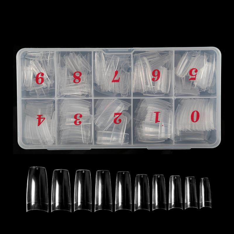 False Nails 500pc/ Box Long French Fake Tips Clear Nature Color ABS Half Cover Ballerina Fasle Manicure Acrylic Nail Tools