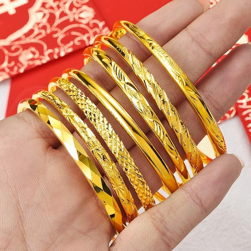 Bangle 24K Gold-plated Color Bracelet Fashion Vietnam Sand Gold 5n Round Stem Smooth Push-Pull Women's Jewellery
Bangle 24K Gold-plated Color Bracelet Fashion Vietnam Sand Gold 5n Round Stem Smooth Push-Pull Women's Jewellery