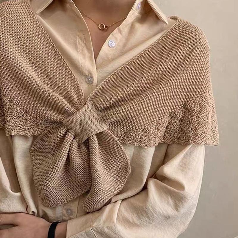 Scarves Aging Fishtail Pattern Small Shawl With Celebrity Style Outside Spring And Summer Monochrome Neck Protection Hollow Out Knitted 
Scarves Aging Fishtail Pattern Small Shawl With Celebrity Style Outside Spring And Summer Monochrome Neck Protection Hollow Out Knitted