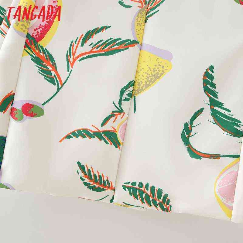 Tangada Women Fashion Fruit Print Blazer Coat Vintage Double Breasted Long Sleeve Female Outerwear Chic Tops DA139 211116