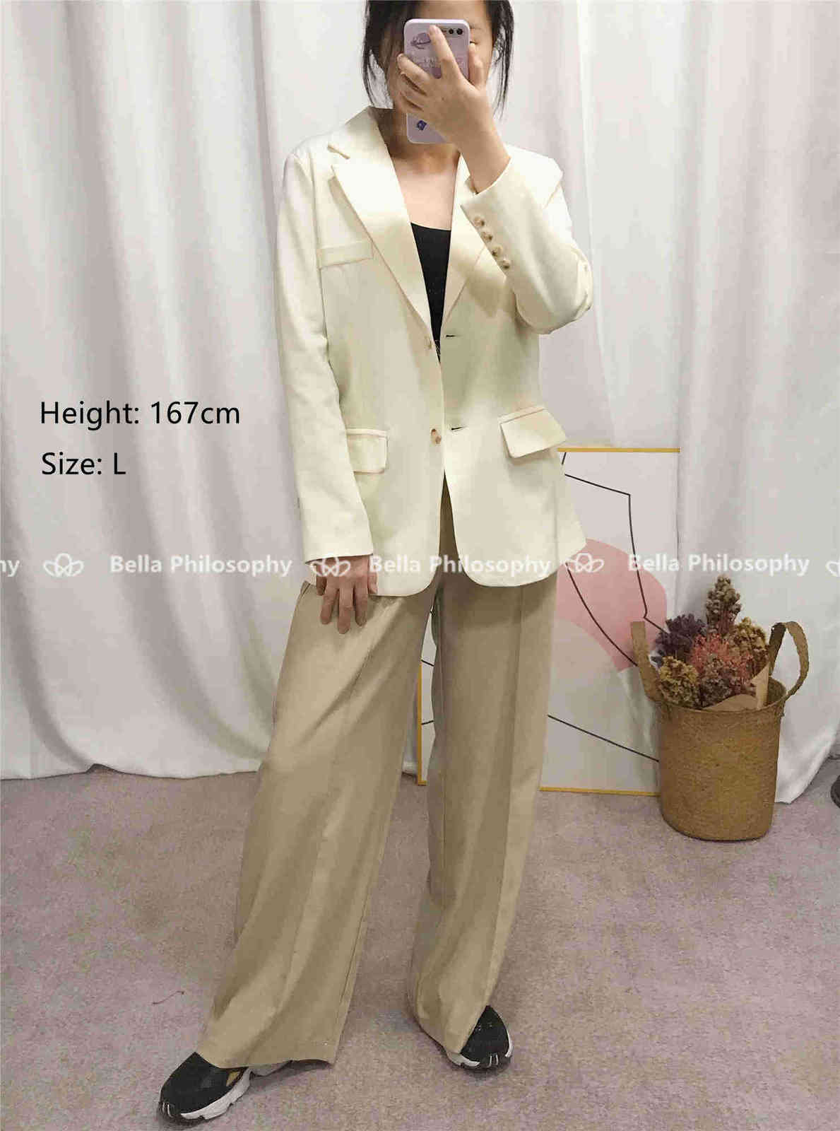 170-175cm Autumn Wide Leg Pants Women Elastic Waist Elegant Office Ladies Khaki Trousers Plus Length Purple Gray 211115