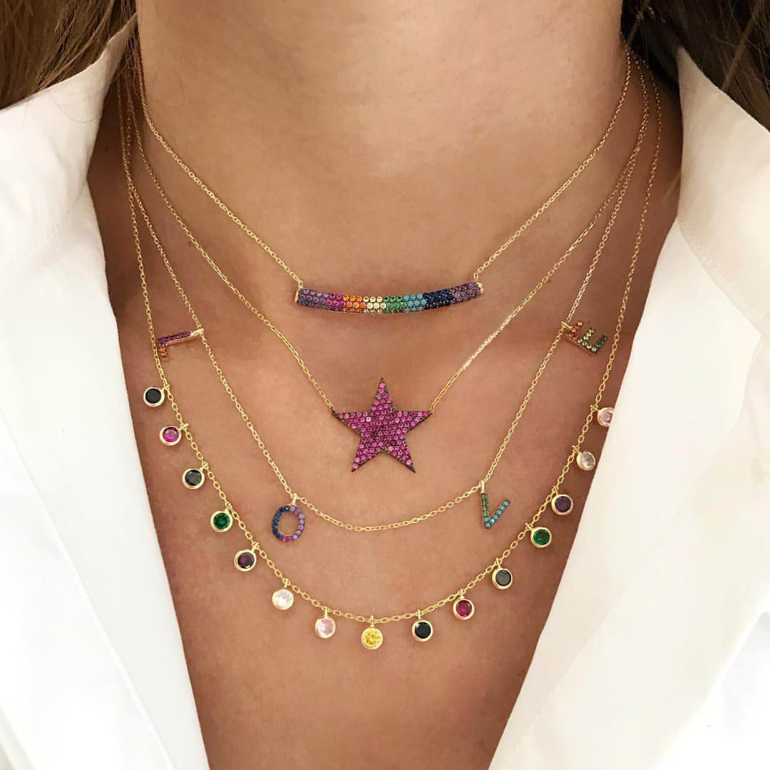New 925 Sterling Silver Dainty Chandalier Layering Necklace CZ Round Bezel Drip Necklace Gold Filled Delicate Rainbow Cz Choker Jewelry