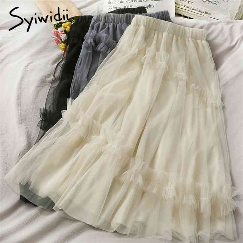 Mesh Spliced Ruffles Skirt Women High Waist Mid-Calf Elastic Casual Solid A-Line Spring Korean Fashion Skirts 210607, Black
Mesh Spliced Ruffles Skirt Women High Waist Mid-Calf Elastic Casual Solid A-Line Spring Korean Fashion Skirts 210607, Black