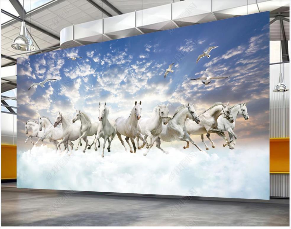 Custom photo wallpaper for walls 3d murals wallpapers Fashion Modern animal horse galloping white horse background wall decoration painting