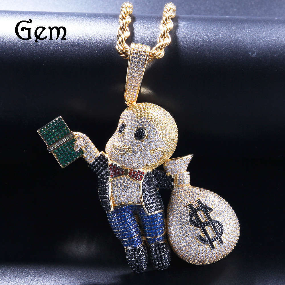 Hip hop personality holding dollar bill little boy beautiful money bag bald child colorful zircon local tyrant Pendant
Hip hop personality holding dollar bill little boy beautiful money bag bald child colorful zircon local tyrant Pendant