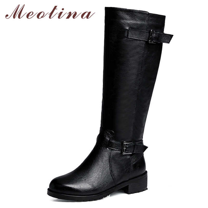 Meotina Women Riding Boots Winter Natural Genuine Leather Zipper Thick Heels Knee High Boots Buckle Tall Shoes Lady Autumn 34-39 210608, Black
Meotina Women Riding Boots Winter Natural Genuine Leather Zipper Thick Heels Knee High Boots Buckle Tall Shoes Lady Autumn 34-39 210608, Black