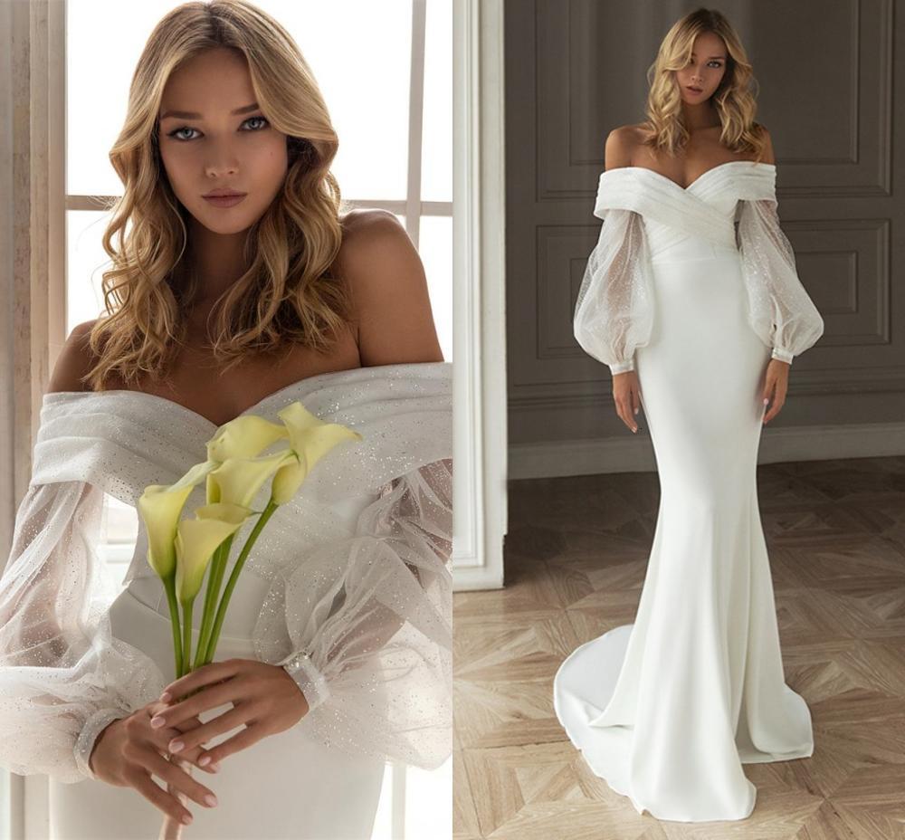 New Off Shoulder Mermaid Beach Wedding Es 2021 y Sleeves Shiny Bridal Gowns Satin Boho Princess Formal Party Hpq0, White
New Off Shoulder Mermaid Beach Wedding Es 2021 y Sleeves Shiny Bridal Gowns Satin Boho Princess Formal Party Hpq0, White
