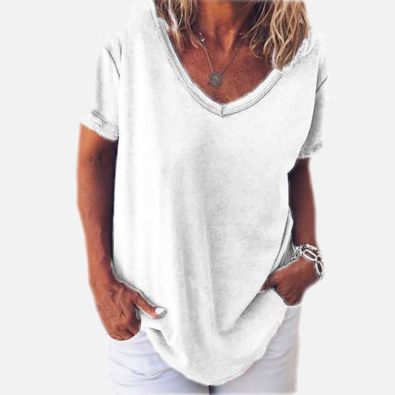 Summer Vneck Short Sleeve Women T shirt Plus Size 5XL Solid Female Tshirts New Fashion Oversize Loose Ladies Tee Tops T200614