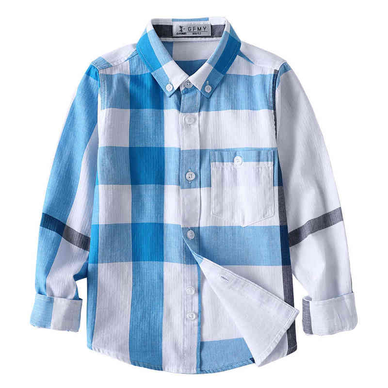 GFMY summer 100% Cotton Full Sleeve Fashion kids Plaid Shirt 3-14T Casual Big Kid Clothes Can Be a Coat 220125