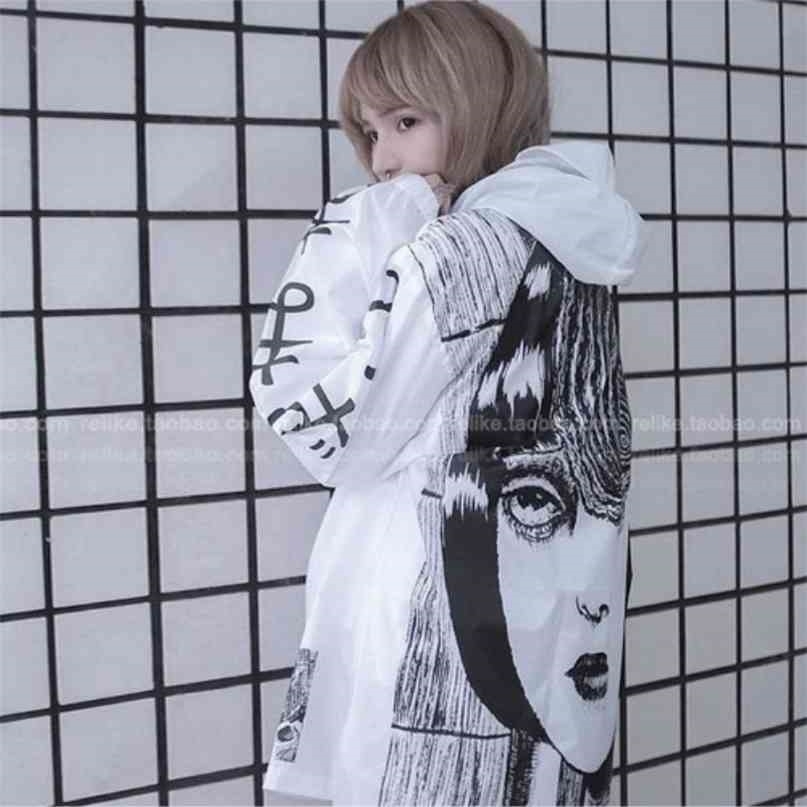 Janpanes frightencomics coat long sunscreen waterproof clothes plus size punk windbreakers women lovers Horror Manga jackets W77 210820