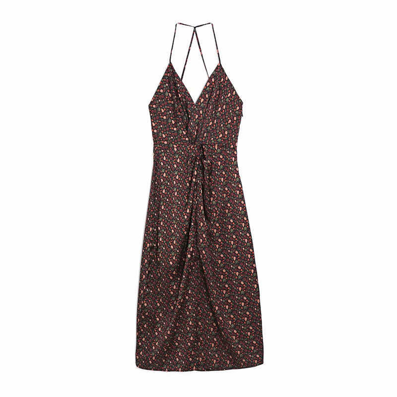 Sexy Women Elegant V-Neck Dresses Fashion Ladies Zipper Strap Vestidos Vintage Female Chic Draped Cherry Print Dress 210527