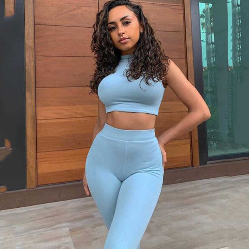 DEAT Women High Elastic Waist Sleeveless Short Vest Solid Color Slim Two Piece Set Fashion Spring Summer 11B442 210709