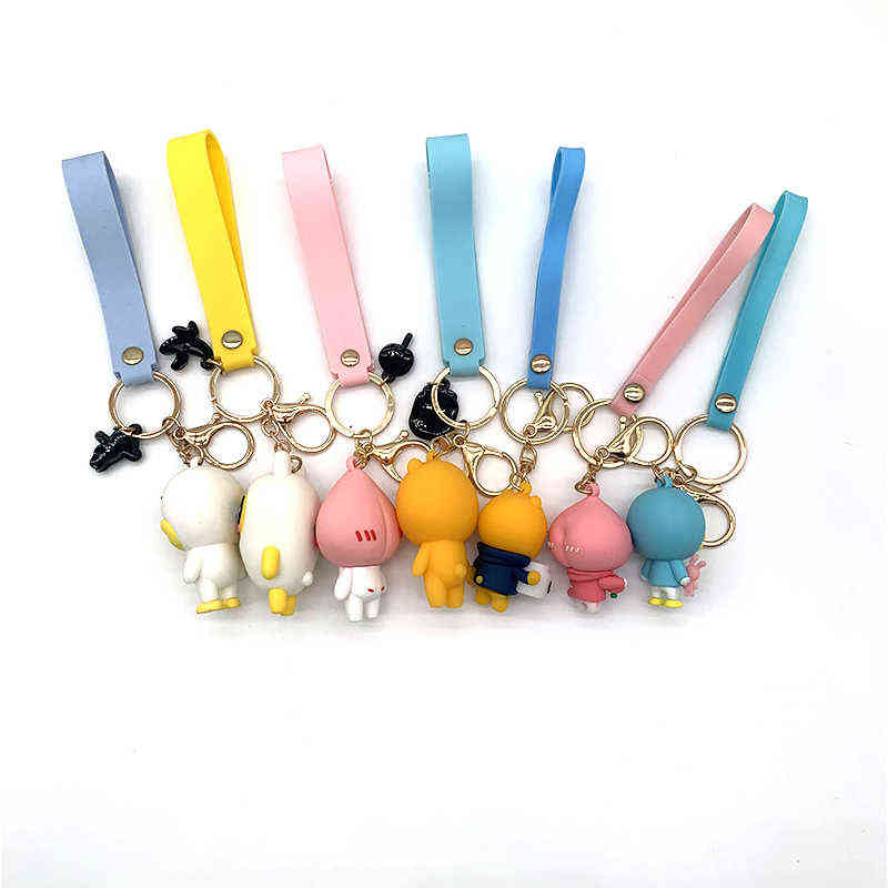 Korea Popular Cartoon Kakao Friends Characters PVC Soft Material 3D Modeling Key Chain Suitable For Gift Giving H1126