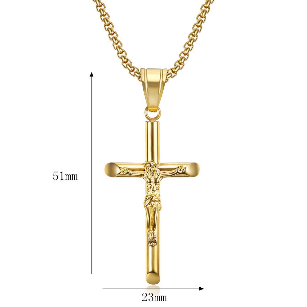 Hip Hop Stainless Steel Jesus Cross Pendant Necklace High Polished 18K Gold Plated Religious Jewelry
