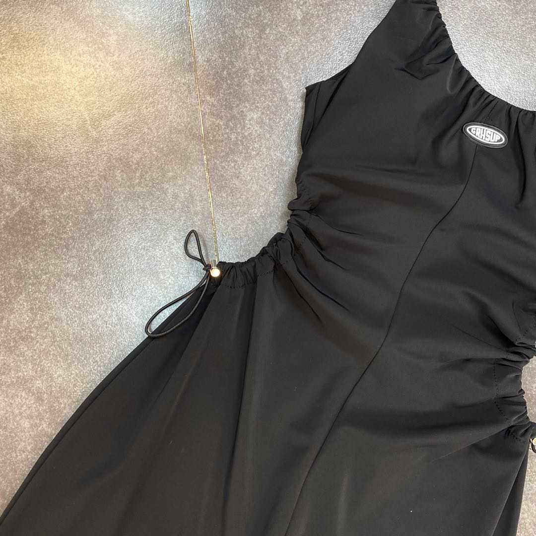 DEAT Spring Summer Fashion Casual U-neck Waist Hollow Drawcord Waist Sleeveless Dress Women SK176 210709