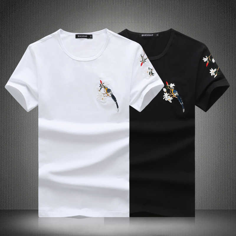 Fashion Flower And Bird Embroidery T Shirt Men Summer Casual O Neck Short Sleeve Men's T Shirts Cotton Slim Tops Tees M-5XL 210528