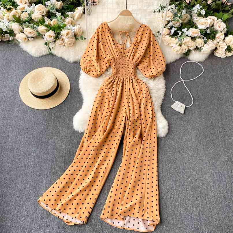 Summer Women Jumpsuit Fashion Polka Dot Print V-neck Half Sleeve High Waist Bohemian Style Wide Leg Pants Female 210603, Black
Summer Women Jumpsuit Fashion Polka Dot Print V-neck Half Sleeve High Waist Bohemian Style Wide Leg Pants Female 210603, Black