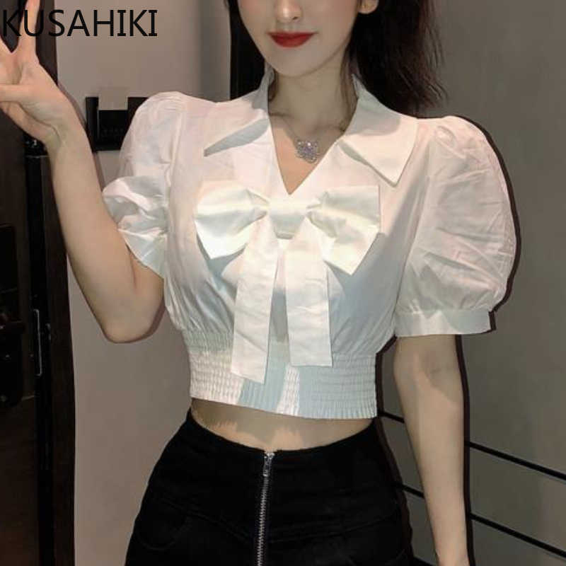 KUSAHIKI Sweet Bowknot V-neck Women Blouses Korean Puff Sleeve Summer Shirt Slim Short Blusas De Mujer 6G971 210602, White
KUSAHIKI Sweet Bowknot V-neck Women Blouses Korean Puff Sleeve Summer Shirt Slim Short Blusas De Mujer 6G971 210602, White