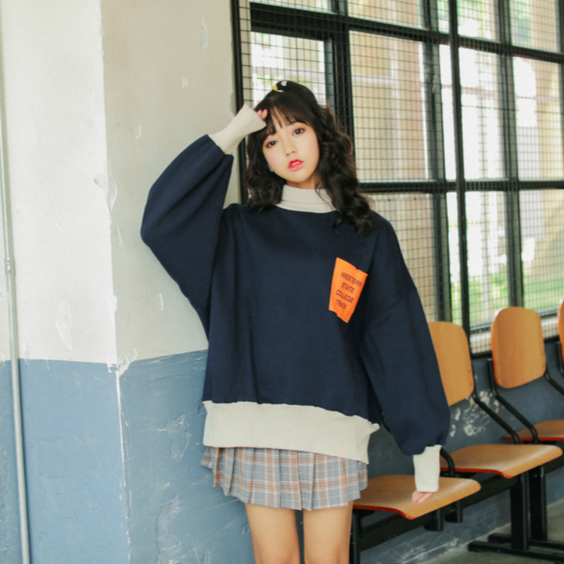 Ulzzang Preppy Style Oversized Loose Sweatshirt Women Cute Tops Winter Korean Style Women Thick Pink Sweatshirt Kawaii Clothes T200407