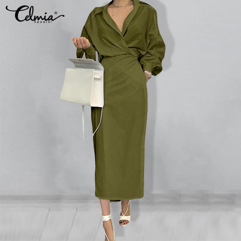Women Dress Celmia Fashion Long Sleeve Lapel Shirt Maxi Dresses Solid Casual Loose Elegant Long Robe With Belted Work Vestidos, Beige
Women Dress Celmia Fashion Long Sleeve Lapel Shirt Maxi Dresses Solid Casual Loose Elegant Long Robe With Belted Work Vestidos, Beige