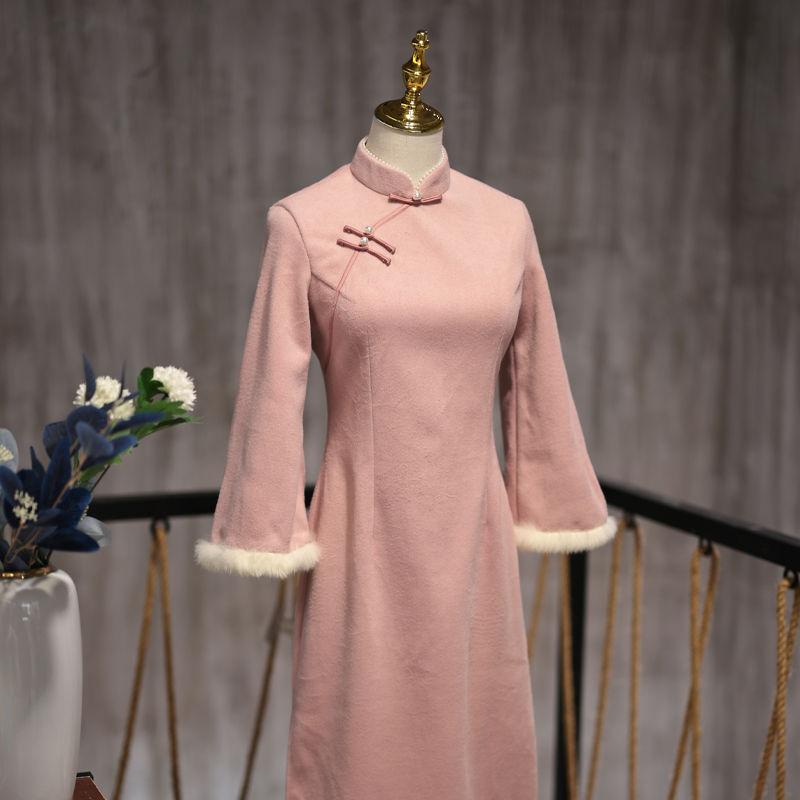 Ethnic Clothing Woolen Cheongsam Winter Thickening Pink Simple Young Girl Improved Dress Solid Color Daily Elegant
Ethnic Clothing Woolen Cheongsam Winter Thickening Pink Simple Young Girl Improved Dress Solid Color Daily Elegant
