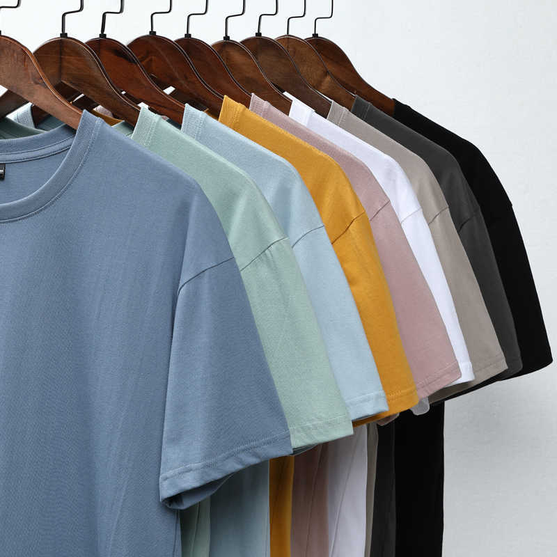 Short Sleeve T Shirts for Men Summer Pure Cotton O-Neck Tops Casual Solid White Tee Male Basic Tshirts Clothing 210601