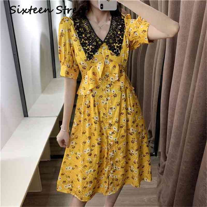Summer Yellow Printed Dress Woman Short Sleeve Peter Pan Collar Runway Design Female Sweet yellow Vestidos Ladies 210603, Blue
Summer Yellow Printed Dress Woman Short Sleeve Peter Pan Collar Runway Design Female Sweet yellow Vestidos Ladies 210603, Blue